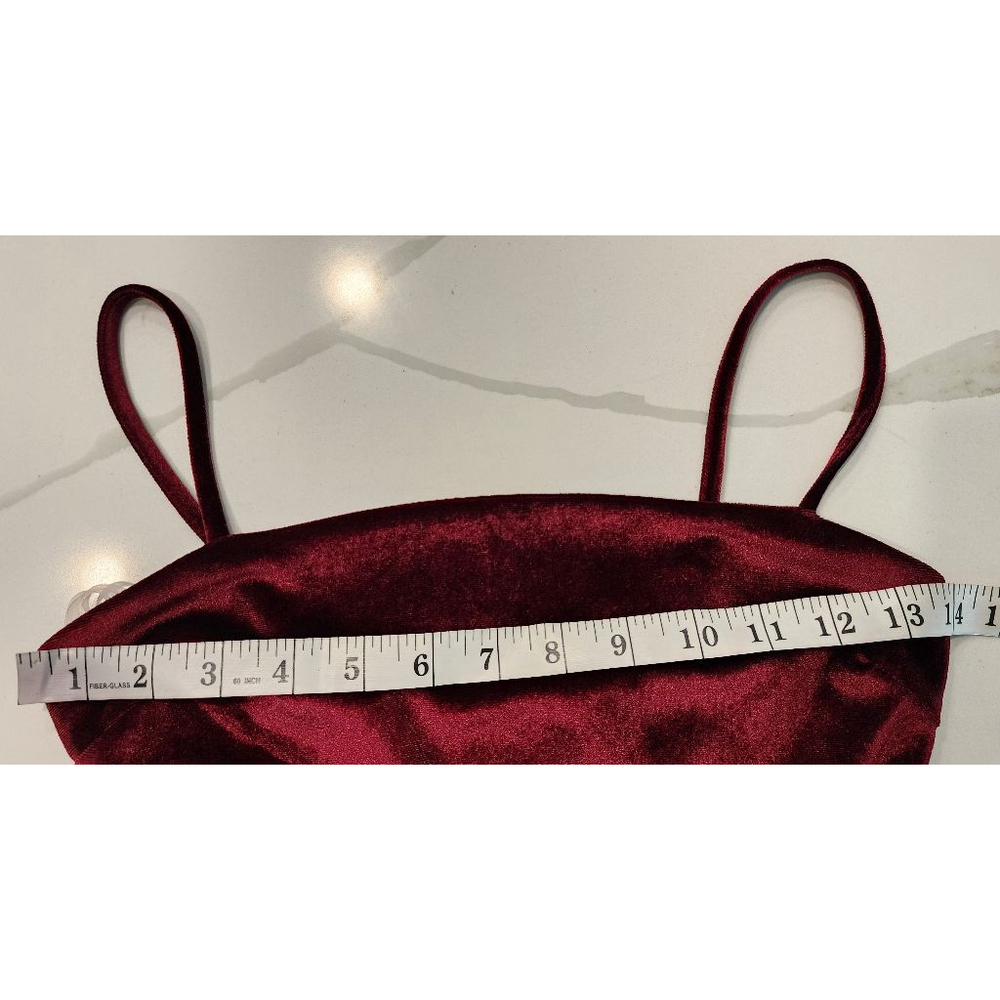 Windsor Burgundy Velvet Mini Dress Ruched Side Drawstring Spaghetti Straps Small - Picture 10 of 11